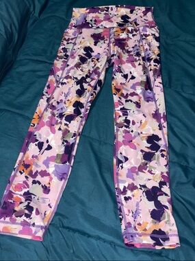 Velocity - Floral Print Purple & Pink Active Leggings - Size Large